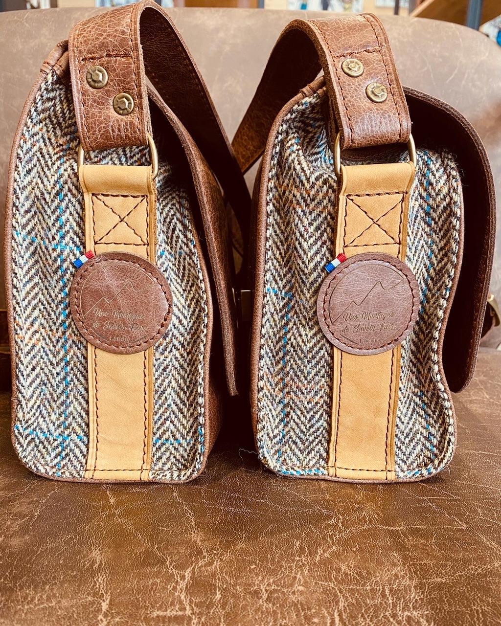 Sac Ophélie marron et tweed