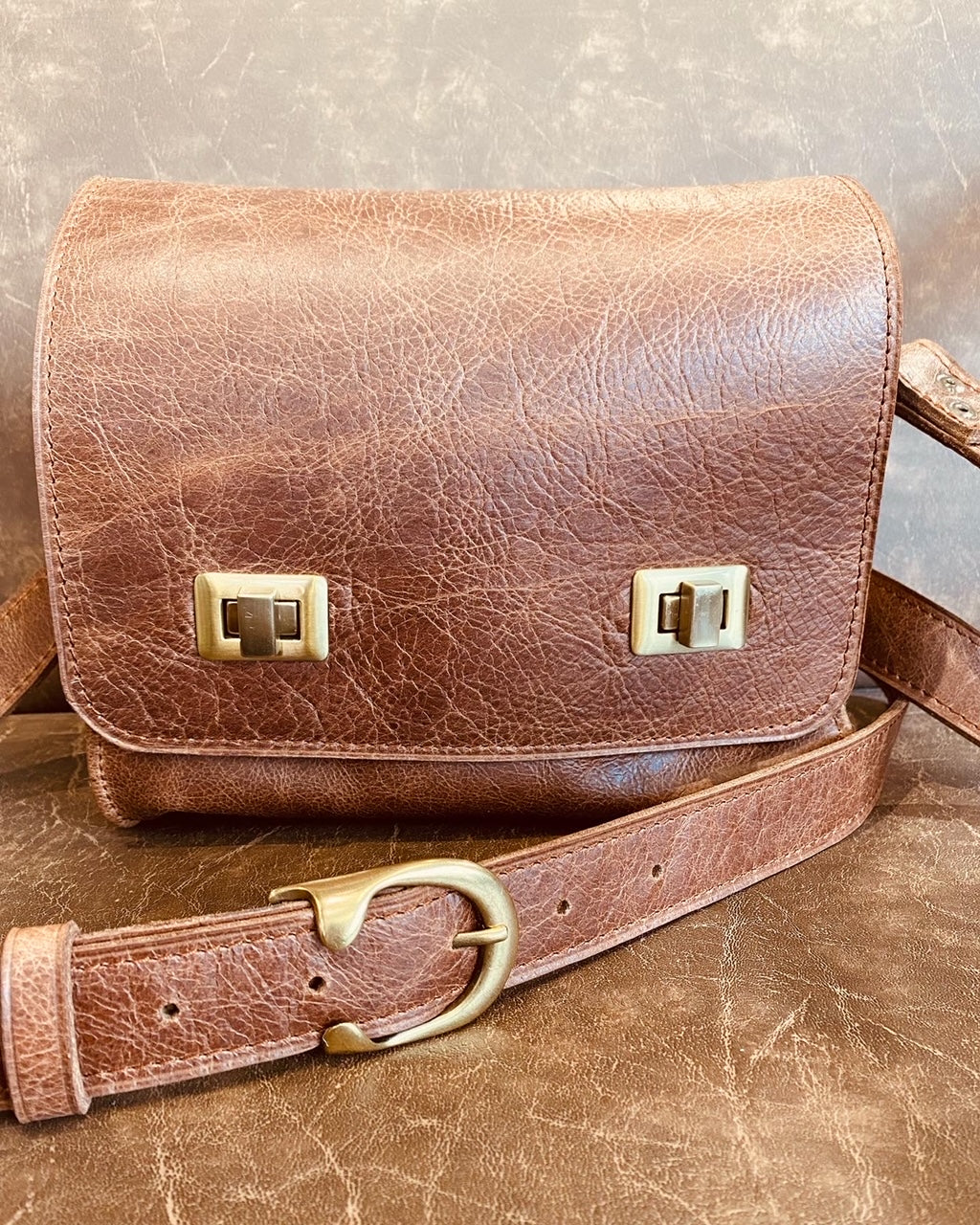 Sac Ophélie marron et tweed