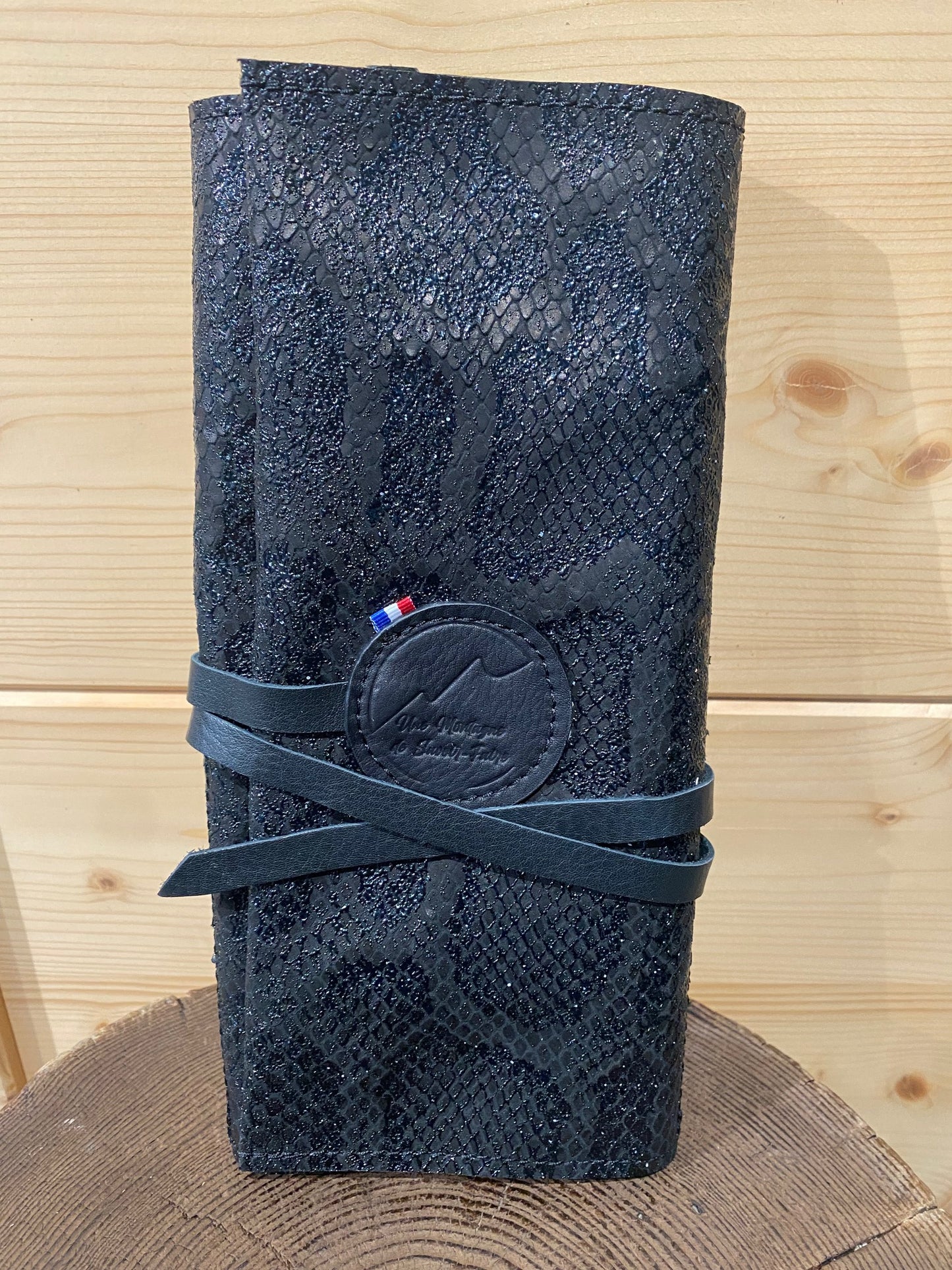 Pochette à maquillage noir python