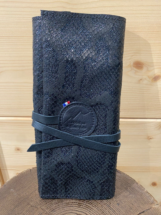 Pochette à maquillage noir python