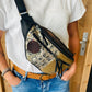 Sac banane Python et croco noir , noir brillant et or